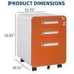 3 Drawer Metal File Cabinet with Lock, Under Desk Storage Organizer, Mobile Under Desk Storage on 5 Wheels, for Home, Office