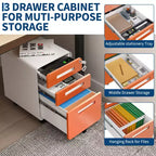 3 Drawer Metal File Cabinet with Lock, Under Desk Storage Organizer, Mobile Under Desk Storage on 5 Wheels, for Home, Office