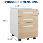 3 Drawer Metal File Cabinet with Lock, Under Desk Storage Organizer, Mobile Under Desk Storage on 5 Wheels, for Home, Office