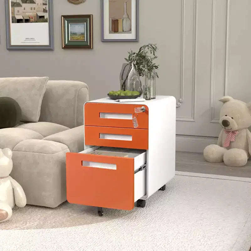 3 Drawer Metal File Cabinet with Lock, Under Desk Storage Organizer, Mobile Under Desk Storage on 5 Wheels, for Home, Office
