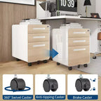3 Drawer Metal File Cabinet with Lock, Under Desk Storage Organizer, Mobile Under Desk Storage on 5 Wheels, for Home, Office