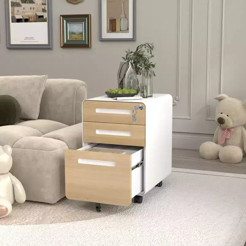 3 Drawer Metal File Cabinet with Lock, Under Desk Storage Organizer, Mobile Under Desk Storage on 5 Wheels, for Home, Office