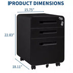 3 Drawer Metal File Cabinet with Lock, Under Desk Storage Organizer, Mobile Under Desk Storage on 5 Wheels, for Home, Office