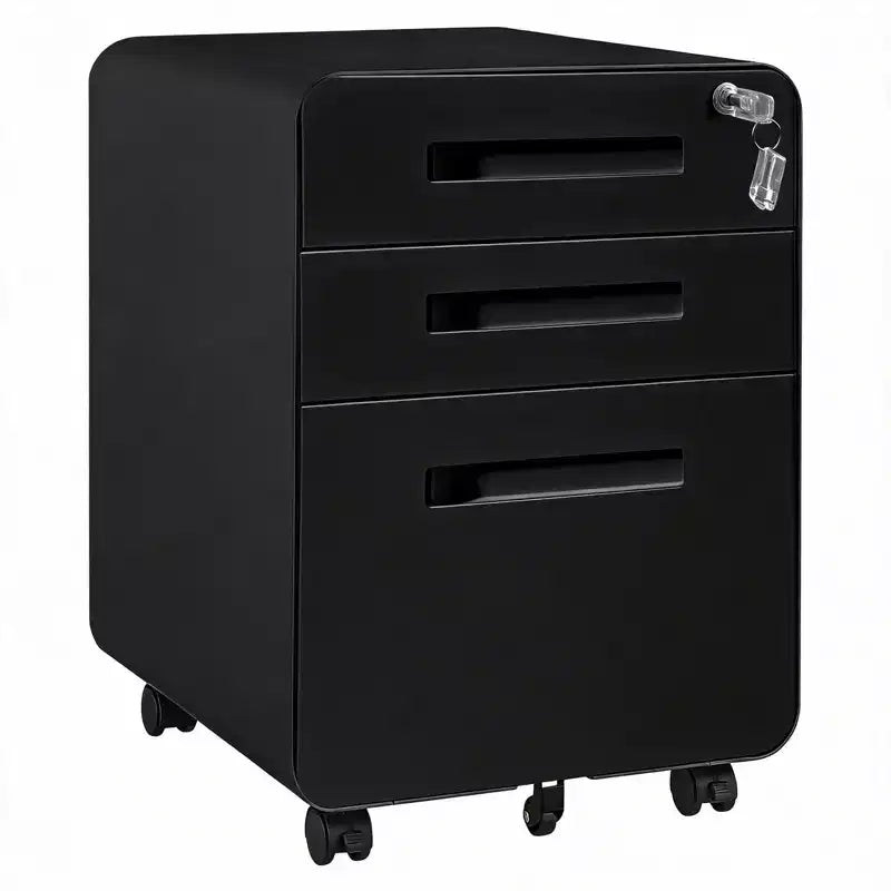 3 Drawer Metal File Cabinet with Lock, Under Desk Storage Organizer, Mobile Under Desk Storage on 5 Wheels, for Home, Office