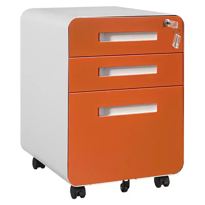 3 Drawer Metal File Cabinet with Lock, Under Desk Storage Organizer, Mobile Under Desk Storage on 5 Wheels, for Home, Office