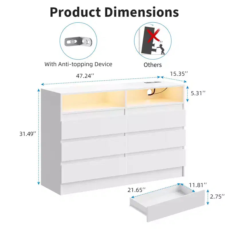 Modern 6 Drawer Dresser, Accent Chests of Drawers, for Bedroom, Living Room, Entryway