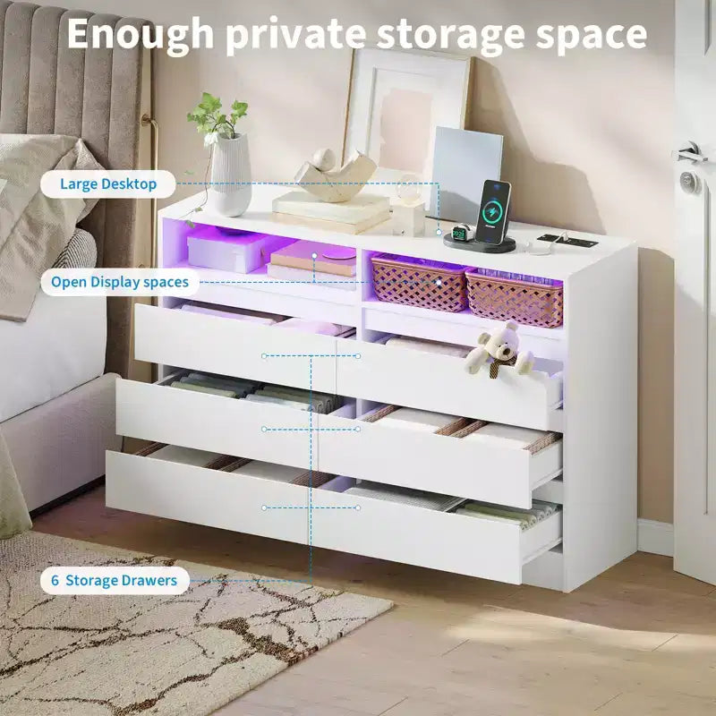 Modern 6 Drawer Dresser, Accent Chests of Drawers, for Bedroom, Living Room, Entryway