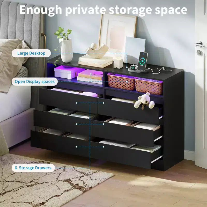Modern 6 Drawer Dresser, Accent Chests of Drawers, for Bedroom, Living Room, Entryway