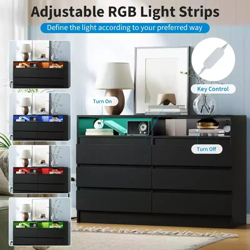 Modern 6 Drawer Dresser, Accent Chests of Drawers, for Bedroom, Living Room, Entryway