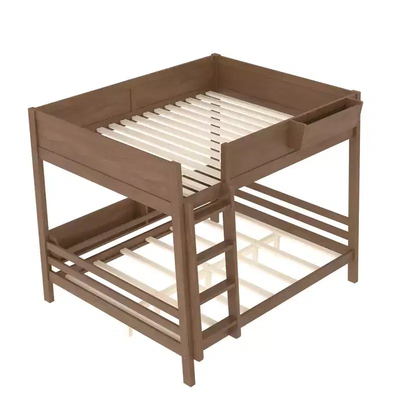 Bellemave Queen Over Queen Bunk Bed with Bookshelf Storage, Detachable Bunk Bed with Ladder and Guardrails, No Box Spring Needed