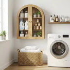 Modern Arched Wall Mounted Medicine Cabinet, Adjustable Shelves, Modern Wood Storage, for Kitchen, Living Room