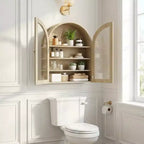 Modern Arched Wall Mounted Medicine Cabinet, Adjustable Shelves, Modern Wood Storage, for Kitchen, Living Room