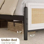 Queen Size Boho Rattan Bed Frame, Natural Rattan Headboard & Footboard, Metal Slats, Underbed Storage, Noise-Free, No Box Spring Needed
