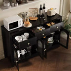 55 Buffet Cabinet Sideboard, Modern Coffee Bar with Arched Acrylic Fluted Doors, 3 Drawers & Adjustable Shelves for Dining & Living Room,Black