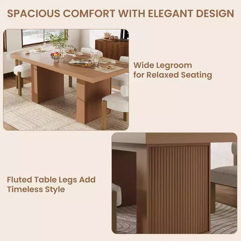 70.8'' Modern Rectangular Dining Table for 6-10, Spacious Tabletop, Fluted Legs, Built-in Storage, Contemporary Home Furniture,Grey/Natural/Nut-Brown