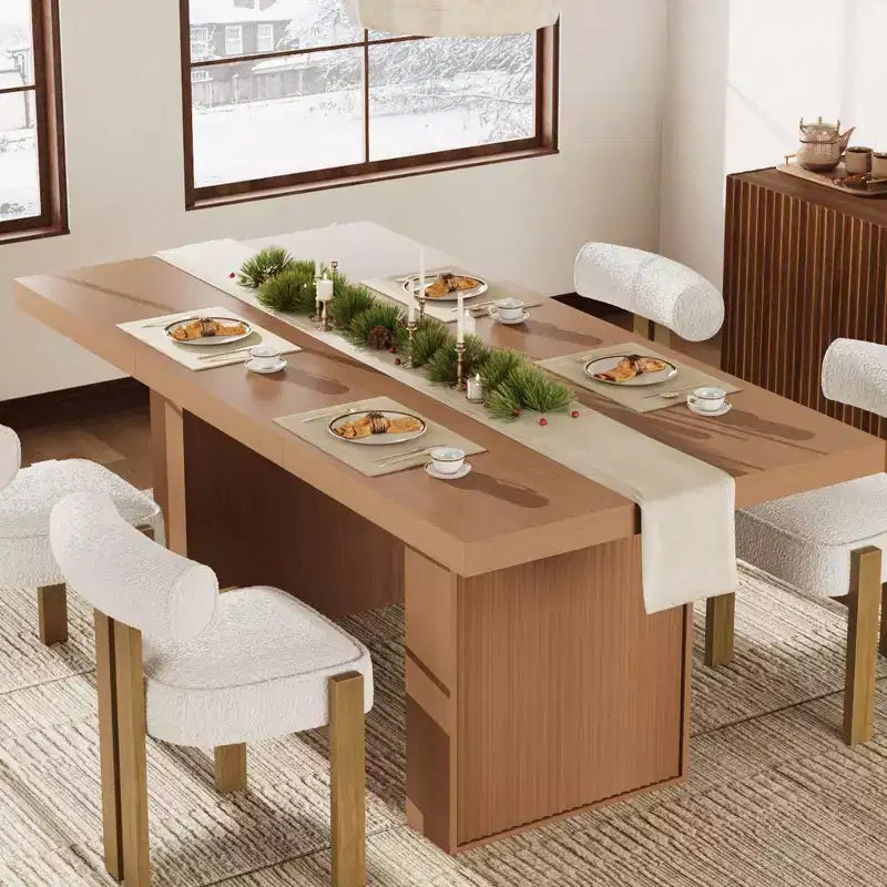 70.8'' Modern Rectangular Dining Table for 6-10, Spacious Tabletop, Fluted Legs, Built-in Storage, Contemporary Home Furniture,Grey/Natural/Nut-Brown
