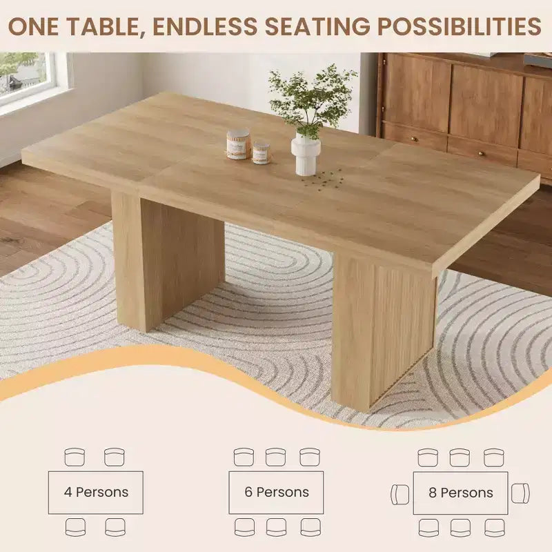 70.8'' Modern Rectangular Dining Table for 6-10, Spacious Tabletop, Fluted Legs, Built-in Storage, Contemporary Home Furniture,Grey/Natural/Nut-Brown