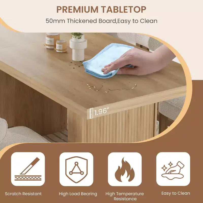 70.8'' Modern Rectangular Dining Table for 6-10, Spacious Tabletop, Fluted Legs, Built-in Storage, Contemporary Home Furniture,Grey/Natural/Nut-Brown