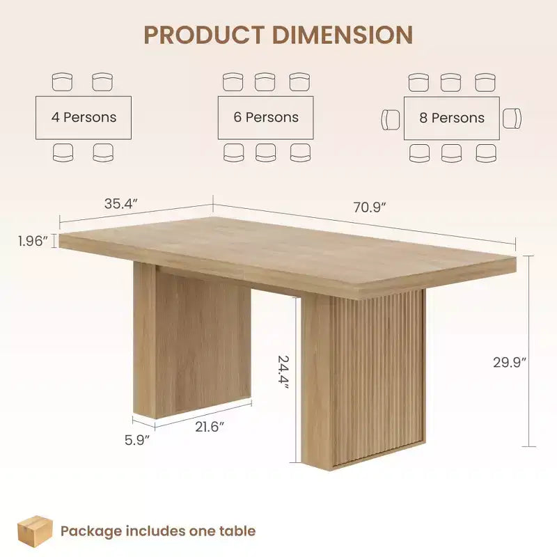 70.8'' Modern Rectangular Dining Table for 6-10, Spacious Tabletop, Fluted Legs, Built-in Storage, Contemporary Home Furniture,Grey/Natural/Nut-Brown