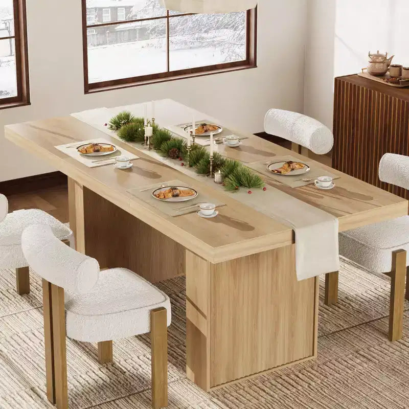 70.8'' Modern Rectangular Dining Table for 6-10, Spacious Tabletop, Fluted Legs, Built-in Storage, Contemporary Home Furniture,Grey/Natural/Nut-Brown