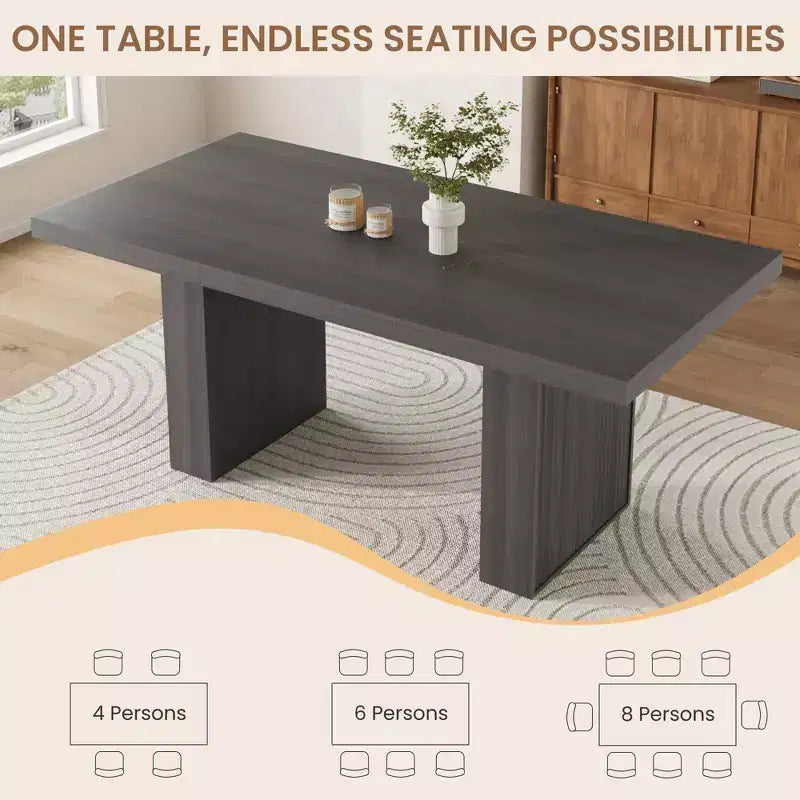 70.8'' Modern Rectangular Dining Table for 6-10, Spacious Tabletop, Fluted Legs, Built-in Storage, Contemporary Home Furniture,Grey/Natural/Nut-Brown