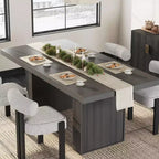70.8'' Modern Rectangular Dining Table for 6-10, Spacious Tabletop, Fluted Legs, Built-in Storage, Contemporary Home Furniture,Grey/Natural/Nut-Brown