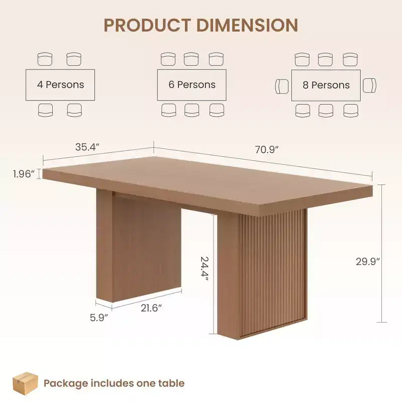 70.8'' Modern Rectangular Dining Table for 6-10, Spacious Tabletop, Fluted Legs, Built-in Storage, Contemporary Home Furniture,Grey/Natural/Nut-Brown