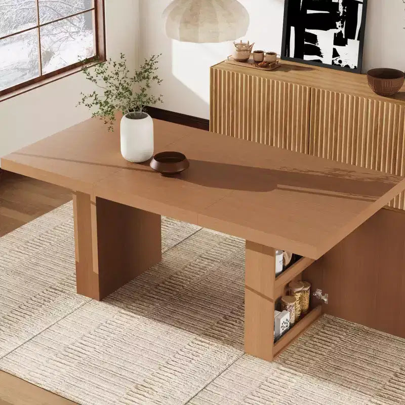 70.8'' Modern Rectangular Dining Table for 6-10, Spacious Tabletop, Fluted Legs, Built-in Storage, Contemporary Home Furniture,Grey/Natural/Nut-Brown