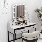 Vanity Desk with Lighted Mirror, 3 Color Dimmable Hollywood Makeup Table with 4 Drawers