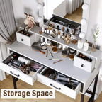 Vanity Desk with Lighted Mirror, 3 Color Dimmable Hollywood Makeup Table with 4 Drawers