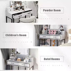 Vanity Desk with Lighted Mirror, 3 Color Dimmable Hollywood Makeup Table with 4 Drawers