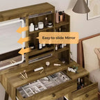 Vanity Desk with Lighted Mirror, 3 Color Dimmable Hollywood Makeup Table with 4 Drawers