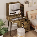Vanity Desk with Lighted Mirror, 3 Color Dimmable Hollywood Makeup Table with 4 Drawers