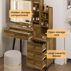 Vanity Desk with Lighted Mirror, 3 Color Dimmable Hollywood Makeup Table with 4 Drawers