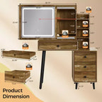 Vanity Desk with Lighted Mirror, 3 Color Dimmable Hollywood Makeup Table with 4 Drawers