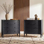 Homsee Wood Nightstand,3 Drawers Dresser  Modern Curved Front Chest of Drawers for with Vintage Turned Legs