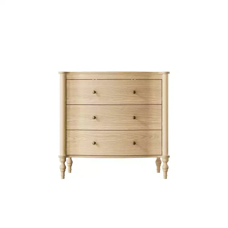 Homsee Wood Nightstand,3 Drawers Dresser  Modern Curved Front Chest of Drawers for with Vintage Turned Legs
