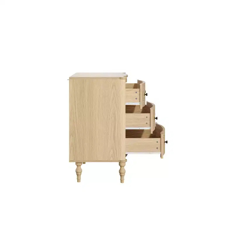Homsee Wood Nightstand,3 Drawers Dresser  Modern Curved Front Chest of Drawers for with Vintage Turned Legs