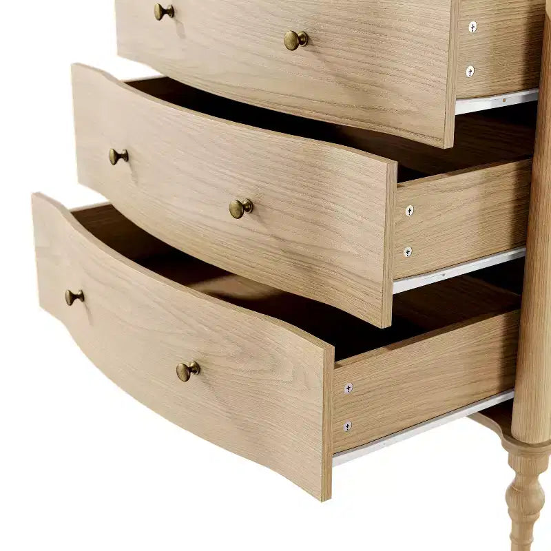 Homsee Wood Nightstand,3 Drawers Dresser  Modern Curved Front Chest of Drawers for with Vintage Turned Legs