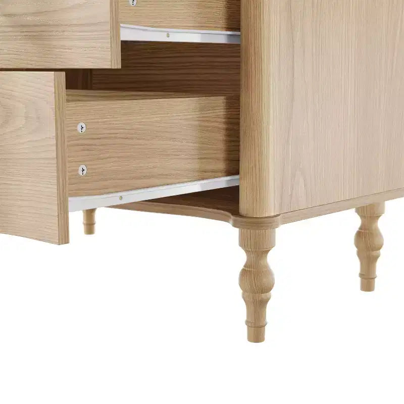 Homsee Wood Nightstand,3 Drawers Dresser  Modern Curved Front Chest of Drawers for with Vintage Turned Legs