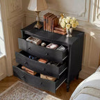 Homsee Wood Nightstand,3 Drawers Dresser  Modern Curved Front Chest of Drawers for with Vintage Turned Legs