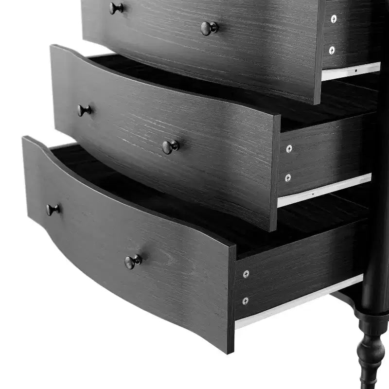 Homsee Wood Nightstand,3 Drawers Dresser  Modern Curved Front Chest of Drawers for with Vintage Turned Legs
