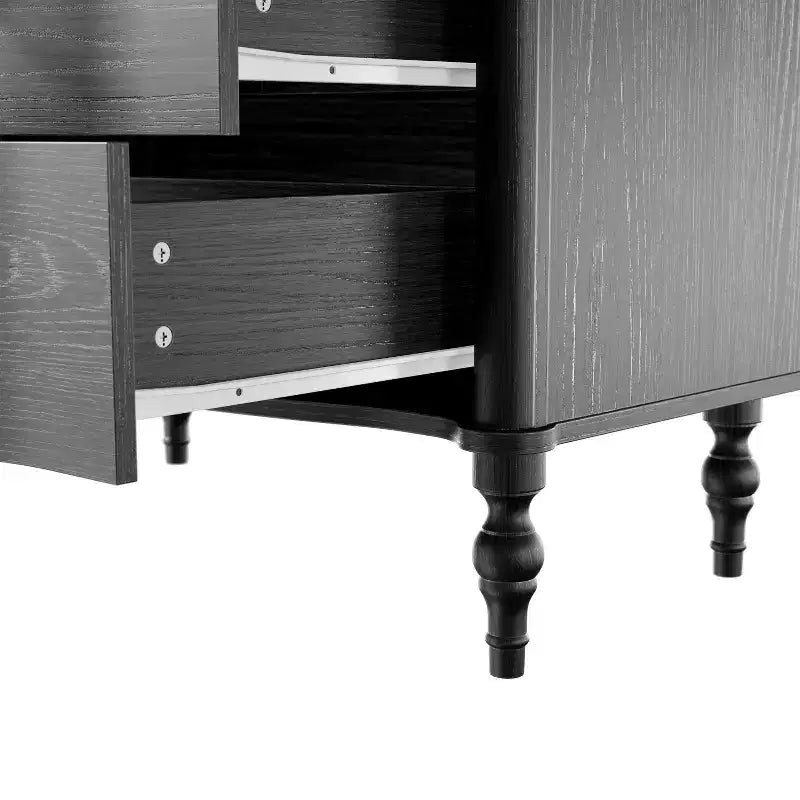 Homsee Wood Nightstand,3 Drawers Dresser  Modern Curved Front Chest of Drawers for with Vintage Turned Legs
