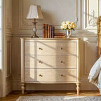 Homsee Wood Nightstand,3 Drawers Dresser  Modern Curved Front Chest of Drawers for with Vintage Turned Legs