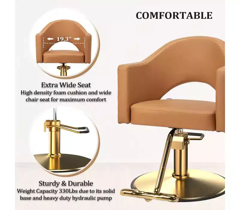 Karl Home Black Heavy Duty 360-Swivel Styling Chair with Rhombus Stitch Pattern Back and Gold Footrest