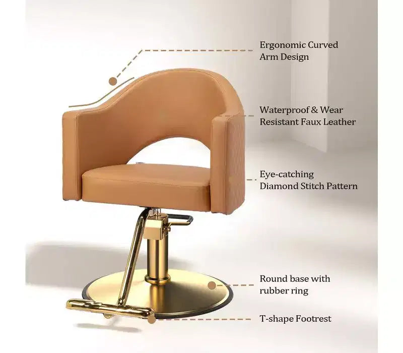 Karl Home Black Heavy Duty 360-Swivel Styling Chair with Rhombus Stitch Pattern Back and Gold Footrest