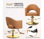 Karl Home Black Heavy Duty 360-Swivel Styling Chair with Rhombus Stitch Pattern Back and Gold Footrest