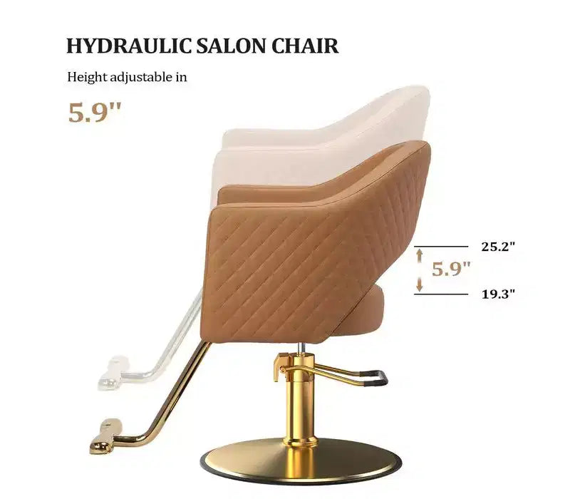 Karl Home Black Heavy Duty 360-Swivel Styling Chair with Rhombus Stitch Pattern Back and Gold Footrest