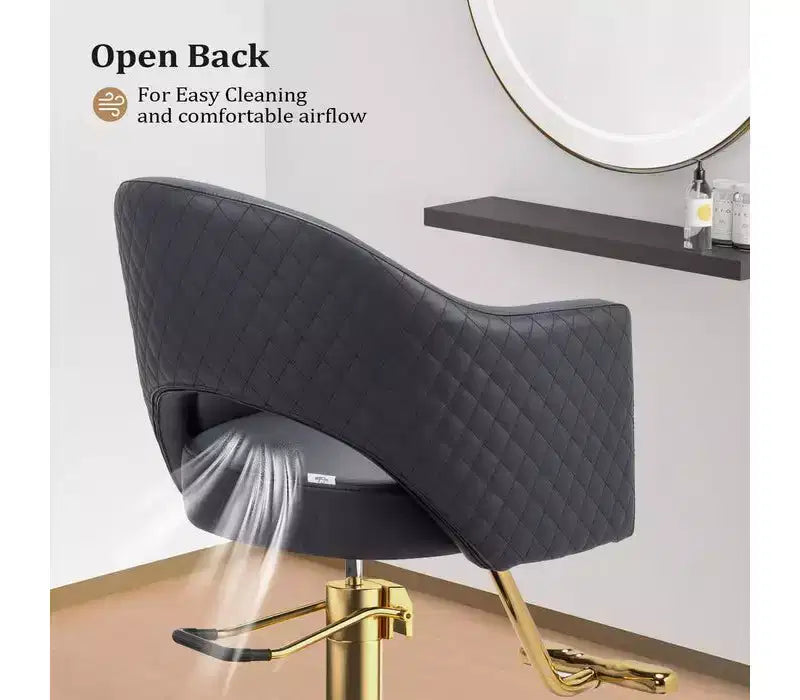 Karl Home Black Heavy Duty 360-Swivel Styling Chair with Rhombus Stitch Pattern Back and Gold Footrest