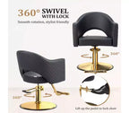 Karl Home Black Heavy Duty 360-Swivel Styling Chair with Rhombus Stitch Pattern Back and Gold Footrest